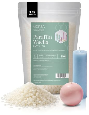 MORSA Premium Paraffinwachs Weiß (1kg) Verschiedene Größen – 100% Paraffin Pastillen als Kerzenwachs zum Gießen - Kerzensand Wachs für Kerzen Unparfümiert – Qualität aus Deutschland