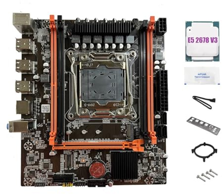 Qomcsrl Placa Base X99E + CPU E5 2678 V3 + Soporte de Grasa Térmica 4XDDR4 RECC RAM PCIEX16 NVMe Tarjeta LAN Gigabit Placa Base de Escritorio