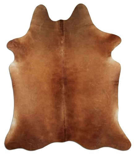 Livorio Premium Kuhfell Teppich - L185 x B225 cm - braun - einmaliges Naturprodukt aus Südamerika | Rinderfell | Echtfell | Caramel | K337