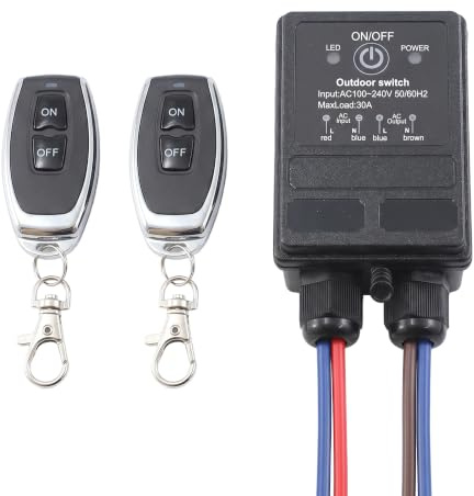 Wasserdichter Funkschalter 12V mit Fernbedienung - AC 240V / 220V 30A | Funkschalter mit Relais-Empfänger aus Kunststoff für Wasserpumpen, Außenbeleuchtung, Garten und Feuchtbereiche