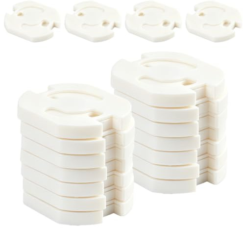 18 tapones para bebé, color blanco, opaco, protector de enchufe eléctrico tipo E/F, adhesivo 3M instalación sin tornillos, seguridad infantil y animales domésticos