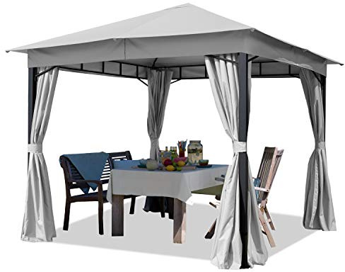 TOOLPORT Tonnelle de Jardin 3x3 m pavillon, bâche de Toit env. 180g/m² Tente de Jardin avec 4 bâches de côté Gris Tente de réception