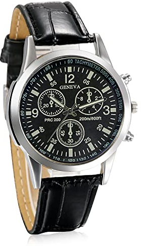 JewelryWe Business Casual Men's Quartz Wrist Watch Black Dial Leather Strap Watches