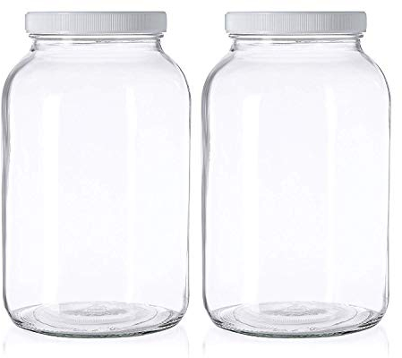 kitchentoolz 1 Gallon Glass Mason Jars – Extra Large Wide Mouth Jars with Airtight Lids – Perfect for Sourdough Starter, Fermenting, Pickling, and Storage – Made in the USA – Pack of 2