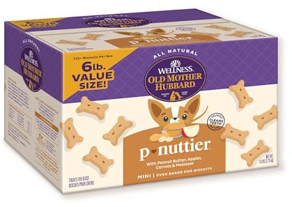 Wellness Old Mother Hubbard Classic P-Nuttier Dog Biscuits, Natural Training Treats, Peanut Butter Flavor, Mini Size, 6 lb Box