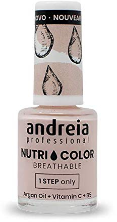 Andreia Professional NutriColor Atmungsaktiver Nagellack - Veganer und Tierversuchsfreier - Nagelkunst Nagellack mit langanhaltendem Glanz-Finish - Farbe NC10 Pink - 10.5ml