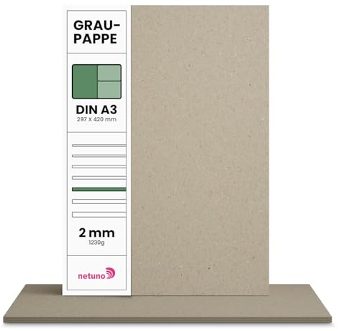 Netuno 20 fogli cartone grigio per rilegatura formato A3 29,7 x 42 cm spessore 2,0 mm 1230g cartoncino grigio liscio per rilegatura bricolage lavoro di cartonaggio scrapbooking rilegature libri