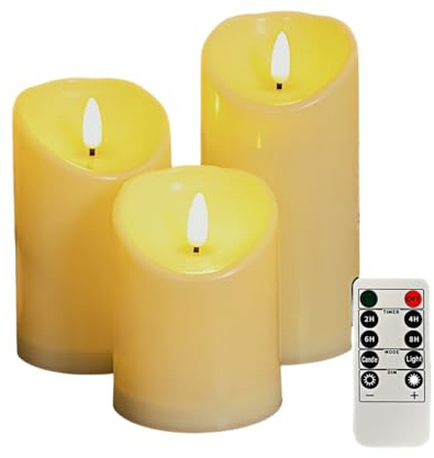 Ulalaza Flammenlose Kerzen mit Timer Farbwechsel LED-Kerzen mit Ferngesteuerter Batterie Batteriebetriebene Außen-Innenkerzen (3er-Pack)