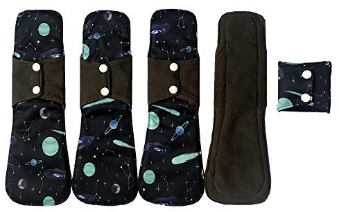 MUMBABY 5 stycken 30.5cm / 12inch (Fit) Heavy Flow Charcoal Bamboo Mama Cloth/Menstruella kuddar/Återanvändbara sanitetsbindor (L, Galaxy)