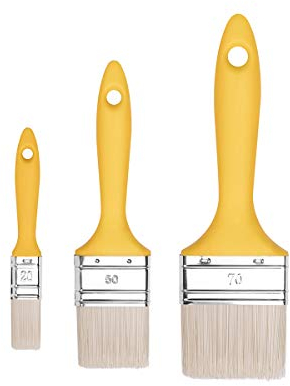 M7 3X Flachpinsel-Set 20 mm / 50 mm / 70 mm, Serie 37, Synthetische Borsten für Holzlasur, Stahlzwinge des Pinsels für Metall, Universalpinsel mit Kunststoffgriff