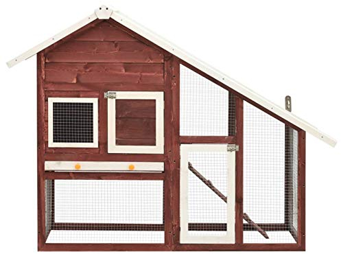 Tidyard Kaninchenstall Kleintiergehege Massives Tannenholz Hasenstall, Einfach zu reinigen, Mokka und Weiß 140 x 63 x 120 cm