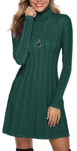 Gyabnw Vestido de Punto para Mujer Elegante Vestido de Suéter de Cuello Alto Jersey de Manga Larga de Una Línea para Otoño Invierno