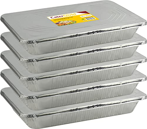 Catergold Large Rectangle Disposable Aluminium Foil Trays with Lids 52 x 33 x 8cm Approx (5 Pack)