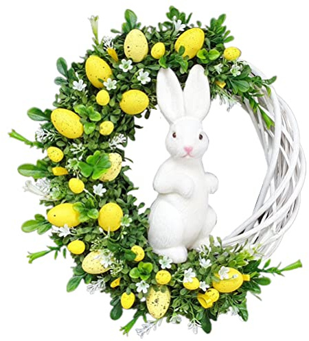 Påskkrans med påskägg Kanin Påskhare Äggkrans Akryl Konstgjord påskkrans Påsk Dörrdekorationer Kransdörr Krans Dörrkrans Påskharekrans Påsk Vägghängande prydnad Påskdekoration