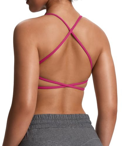 Aoxjox Soutien-Gorge de Sport pour Femme - Dos Nu rembourré - Lierre - Soutien-Gorge à Faible Impact - Débardeur Court de Yoga, Rose Rouge, Taille XS