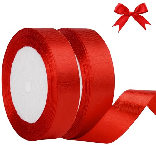 AWCIGG Cinta de raso roja, 44 m x 20 mm, decorativa para regalos, floristería, manualidades, costura, coches, bodas, Navidad (22 m/rollo)