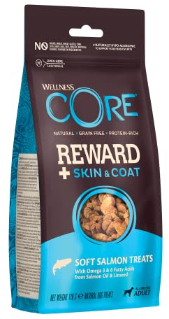 Wellness CORE Reward+ Lachs, 170 g, sanfte Hundeleckerli zur Belohnung, ohne Zuckerzusatz, getreidefrei, mit hohem Fleischanteil, fördert gesunde Haut & glänzendes Fell