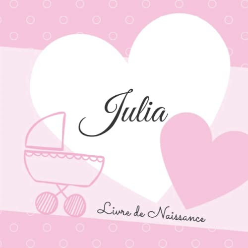 Livre de naissance Julia: interieur couleur rose, format carré 21x21cm