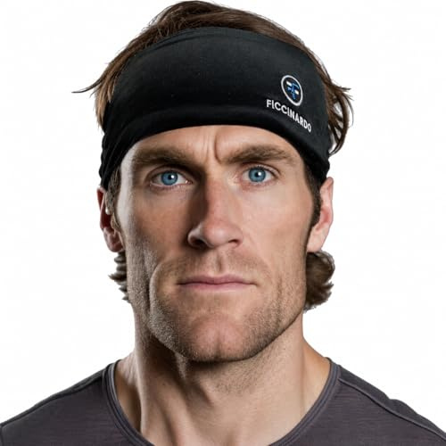 Ficcinardo Heavy Duty Sports Sweatband for Men and Women - Super Absorbent - 4 Layer Headband for Heavy Sweaters - No Drip - Hyper Wicking Technology - Black - One Size Fits Most