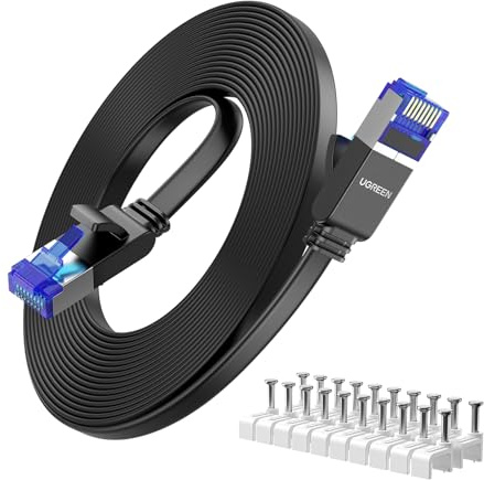 UGREEN Cat 8 LAN Kabel 40Gbps Netzwerkkabel Ethernet Kabel (3M) | LAN Kabel 3M geschirmtes Patchkabel mit vergoldetem RJ45 Stecker, flach und dünn LAN Kabel schwarz für Router/Switch/PS5