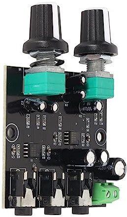 Stereo-Sound-Signal-Mischer-Board-Modul, DC 5–12 V, Universelles 2-Kanal-Eingangs- und 1-Kanal-Ausgangs-Kopfhörerverstärker-Board-Modul, mit 3,5-mm-Schnittstelle