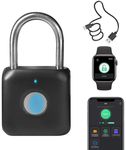 Fingerprint Padlock Phone App Locker Lock: Keyless Padlock eLinkSmart Combination Lock - Black Metal iOS Watch Control Padlock for Gym Locker School Locker Backpack Suitcase Luggage