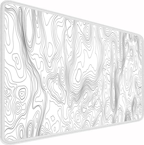 Premium Gaming Mauspad XXL 800 x 300 mm - Wasserdicht & rutschfest - Genähte Kanten für Haltbarkeit - Perfekt für PC, MacBook und Laptop - Großes Mousepad 800x300 mm (Weiß Kurve)