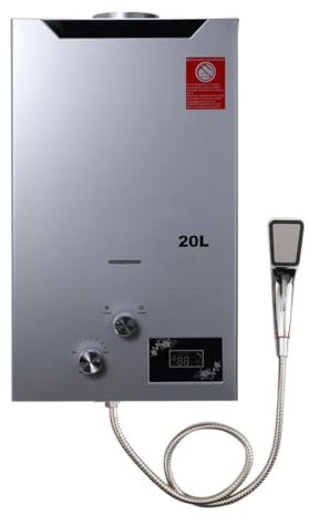 Cozyel Tragbarer Gas Durchlauferhitzer 20L 40KW Propangas Campingdusche für Dusche im Außenbereich Dusche Bad Warmwasser Camping Dusche LPG Warmwasserbereiter Warmwasser Tankless Instant,Silber