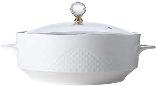 Soupière En Céramique Blanche Pure Avec Couvercle En Verre, Bol À Soupe En Porcelaine À Double Poignée For La Cuisine De La Maison Du Restaurant, [Classe Énergétique A] (Style : 8in)
