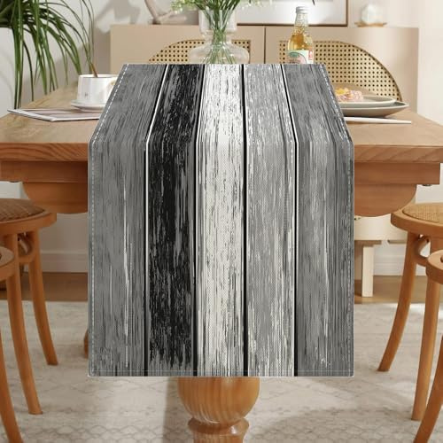 LOZULO Vintage Leinenoptik Tischläufer Grau Wasserabweisend | Abwaschbar Tischläufer Esstisch Tisch Dekoration für Hochzeiten Outdoor Drinnen Urlaub Party Dekor 33 x 183 cm