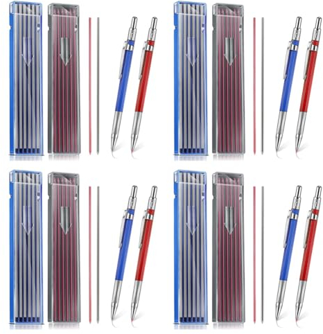 AutoSwan 8 Stück Welders Bleistift mit 96 Stück 2 mm Minen Druckbleistift mit Eingebautem Spitzer Zimmermannsbleistifte