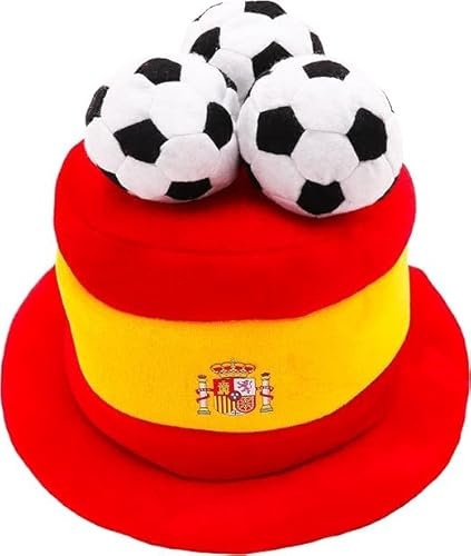 Toyland® España Sombrero de copa para aficionados al flag football con balones 3D - Ideal para fiestas de disfraces y temática españolas - Talla única para adultos - 10 países a elegir
