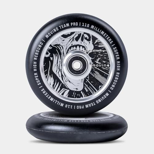 Movino Stunt Scooter Räder Rollen Ersatzräder Ersatzrollen 2 Stück 110 mm Aluminium Polyurethan Super High Rebound 100 kg Belastbar Full Core Skeleton Schwarz
