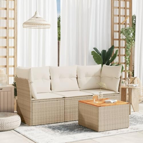 Faroom Balkon Ecklounge mit Stauraum Gartenlounge Klein Balkon Lounge Rattan Sofa Balkonsofa Kleiner Balkon Sitzecke Balkon Loungemöbel Gartensofa Ecksofa Balkonmöbel beige and Cream 4-tlg-Type-418