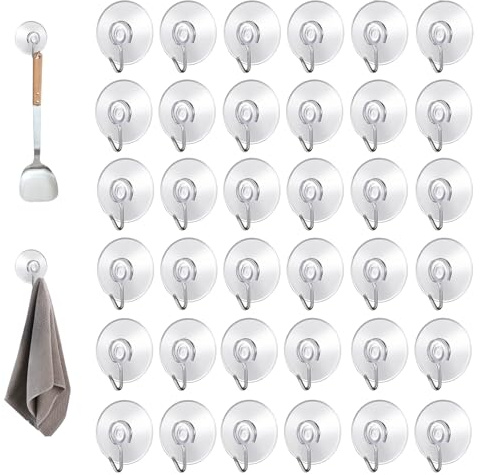 JAONLD 36 Pièces Crochet Ventouse Salle de Bain Crochet Adhésif Transparent Crochet Mural Adhesif Rond Transparent et Sans Trace Convient pour Carrelage, Fenêtres, Verre, Salle de Bain, Cuisine