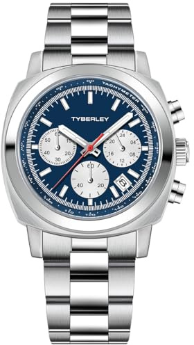 TYBERLEY Herren-Quarzuhren, multifunktional, Chronograph, Edelstahlband, wasserdicht, Leuchtend, Business-Analog-Armbanduhr, Datumsanzeige