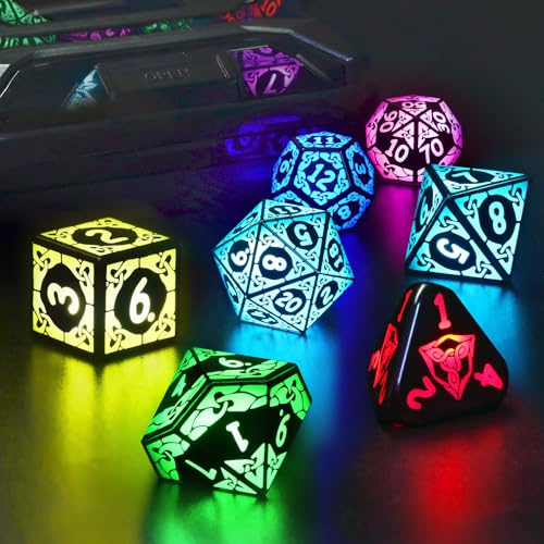 ZHOORQI LED Würfel Set DND Wiederaufladbar, DND Würfel Wireless Charging, RGB Light up Würfel für Dungeons und Drachen Rollenspiel Würfelset Geschenke(RGB-Shackles)