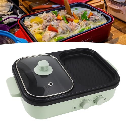 Topyond Marmite électrique 1300 W avec séparateur, marmite antiadhésive double face, utilisation intérieure et extérieure, vert, marmite Shabu Shabu, cuiseur à marmite