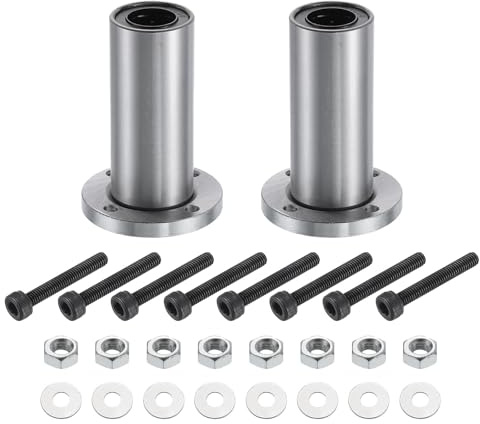 QUARKZMAN LMF16LUU Linear Kugellager 16mm Bohrung 28mm OD 70mm Länge Runde Flansch vernickelt mit Schrauben für CNC Maschine 3D Drucker 2 Stück