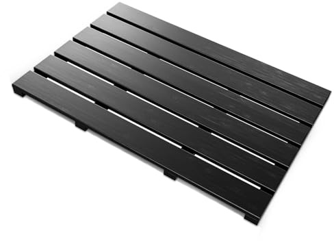 MantraRaj Bamboo Bathroom Bath Mat 60x35cm Non-Slip Feet Ideal for Home, Hotels, Spa, Indoor & Outdoor Use Bathroom Duckboard Bamboo Shower Mat Wooden Bath Mat (Black)