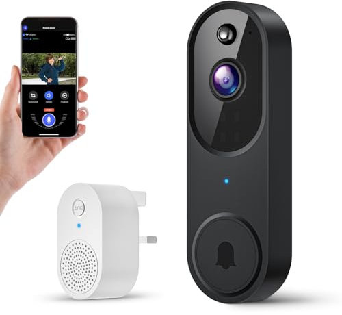 BoilNano 1080P Video Doorbell Camera Wireless, Cloud Storage, Live View, 2-Way Talk, Night Vision, Included Ring Chime, 2.4Ghz WiFi, Real-Time Alert for Indoor/Outdoor Surveillance (Black)
