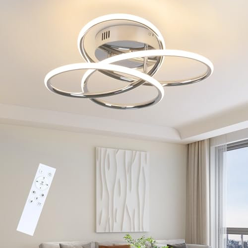 ZMH LED Deckenlampe Deckenleuchte Flur - Flurlampe Dimmbar mit Fernbedienung Modern Design in Schmetterlingforming 41CM Chrom Küche Metall 44W Deckenbeleuchtung für Schlafzimmer Wohnzimmer Büro