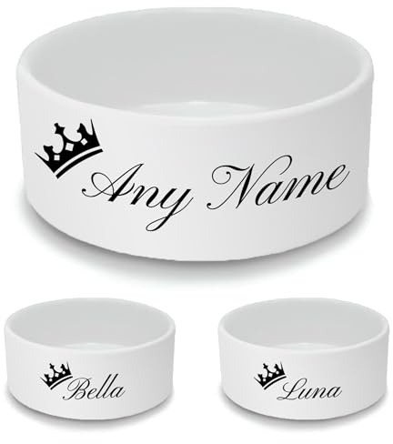 Personalised Ceramic Dog Bowl - Large White Pet Food Dish with Royal Crown Design - Custom Name Dog Bowl 18cm Wide x 7cm Deep - Ideal for Medium to Large Dogs
