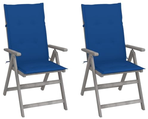 Verstellbare Gartenstühle 2 STK. mit Auflagen, Gartenmöbel, Balkonstühle, Balkonmöbel, Bistrostuhl, Balkonset, Garten Stühle, Armlehnenstuhl, Massivholz Akazie