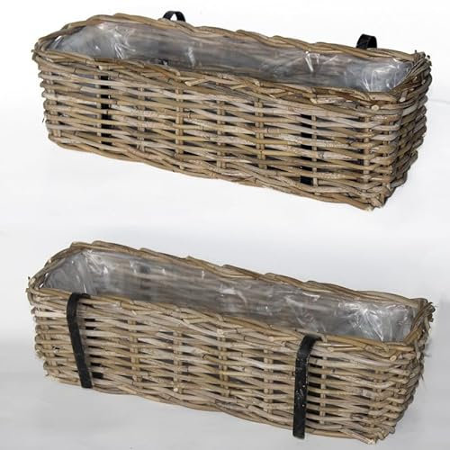 ecosoul Balkonkasten Blumenschale Rattangeflecht Rattan Pflanzgefäß Blumenkasten rechteckig H/T/B: 15/21/46cm