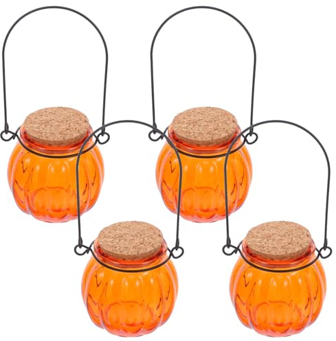 Ciieeo 4 piezas Tarro Calabaza Transparente con Tapa de Corcho de Jarras Decorativas para Dulces y Plantas Recipiente Hermético para Almacenamiento y Decoración