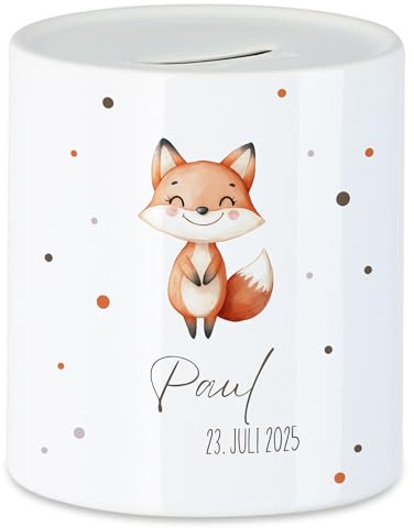 Spardose Kinder mit Namen Personalisiert, Tiermotiv Elefant Geschenk für Mädchen & Junge Geburtstag, Weihnachten, Geburt und Taufe - Sparschwein Geldgeschenk und Wunscherfüller