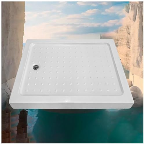 FLEPYHB Kit Piatto Doccia Antiscivolo in Bianco, Piatto Doccia in Acrilico con Scarico Centrale e Coperchio Rimovibile in Acciaio Inossidabile, Piatto Doccia Rettangolare per Bagno