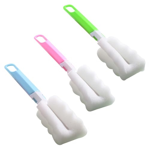 3 PCS Washing Up Sponge With Handle, Baby Bottle Brush Bottle Brushes for Cleaning Long Sponge Bottle Cleaning Brushes for Cups Mugs Kettles Wine Glasses and Baby Bottles