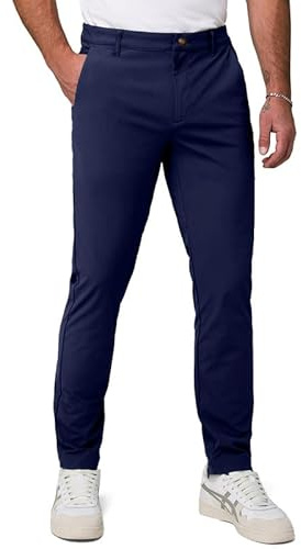 Elegancity Mens Classic-Fit Chino Trousers Stretch Smart Cotton Trousers for Men Casual Water-Repellent Stain-Resistant Formal Business Office Pants, Blue L